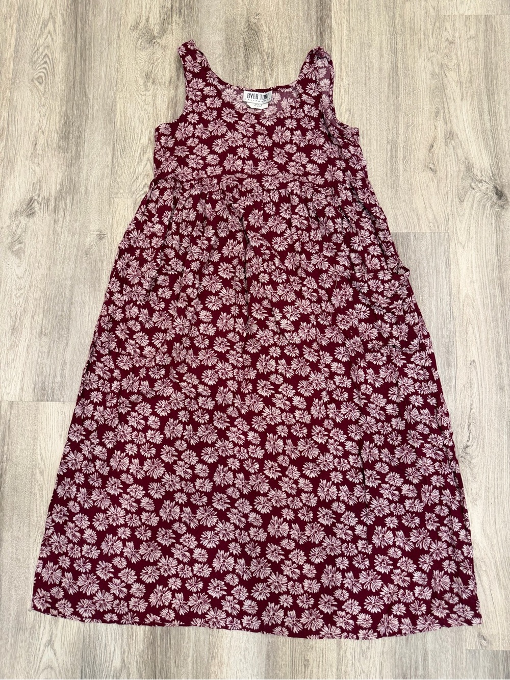 Vintage Byer Too California Burgundy Floral Rayon Maxi Dress Size 9 USA